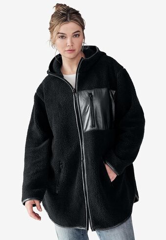 ellos Plus Size Zip Front Hooded Sherpa Jacket in Kuwait