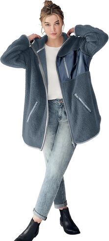ellos Plus Size Zip Front Hooded Sherpa Jacket in Kuwait