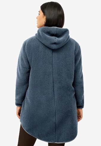 ellos Plus Size Zip Front Hooded Sherpa Jacket in Kuwait