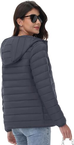 YUCOLEN Women's Puffer Jacket with Hood Lightweight Quilted Padded 4 Pockets Zip-up Coat Winter Jackets for Women in Kuwait
