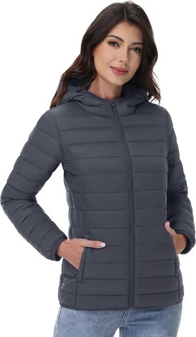 YUCOLEN Women's Puffer Jacket with Hood Lightweight Quilted Padded 4 Pockets Zip-up Coat Winter Jackets for Women in Kuwait