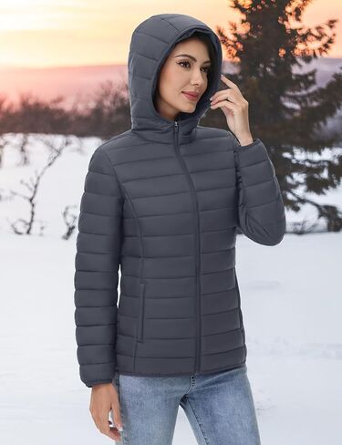 YUCOLEN Women's Puffer Jacket with Hood Lightweight Quilted Padded 4 Pockets Zip-up Coat Winter Jackets for Women in Kuwait