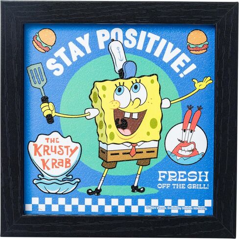 Silver Buffalo SpongeBob Squarepants "ابق إيجابيًا" معطف هلام مؤطر MDF Wall Art يضم SpongeBob Squarepants والسيد Krabs ، 6 "× 6" in Saudi Arabia