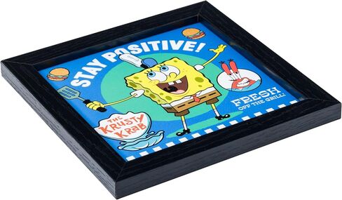 Silver Buffalo SpongeBob Squarepants "ابق إيجابيًا" معطف هلام مؤطر MDF Wall Art يضم SpongeBob Squarepants والسيد Krabs ، 6 "× 6" in Saudi Arabia