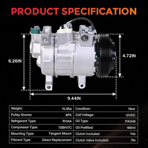 A/C Compressor with Clutch Air Conditioner Compressor Replacement Compatible with 2014-2018 Ram 1500 3.6L 2019-2022 Ram 1500 Classic 3.6L Flex Replaces 68158901AB 68158901AC 68158901AD CO29275C 198334 in Saudi Arabia