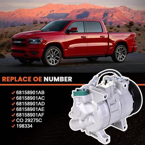 A/C Compressor with Clutch Air Conditioner Compressor Replacement Compatible with 2014-2018 Ram 1500 3.6L 2019-2022 Ram 1500 Classic 3.6L Flex Replaces 68158901AB 68158901AC 68158901AD CO29275C 198334 in Saudi Arabia
