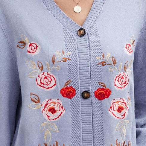 Women's Oversized Open Front Cardigan Sweaters Embroidery Fashion Button Down Knit Outwear Coats with Pockets in Saudi Arabia