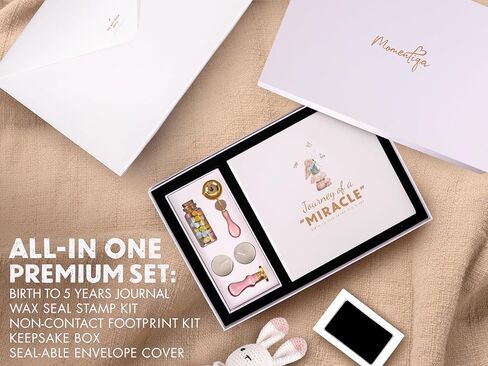 Premium Baby Memory Book Set for Girl or Boy First 5 Years, All-in-One Keepsake Box with Wax Seal Kit and Footprint Kit Included, Elegant Milestone Scrapbook Gift Set with Photo Album in Saudi Arabia