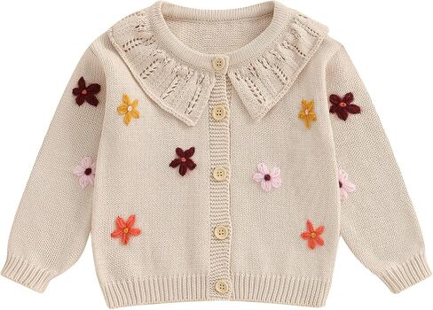 Toddler Baby Girl Sweater Floral Cardigan Knit Long Sleeve Coat Cute Fall Winter Outfits Clothes Infant Newborn in Kuwait