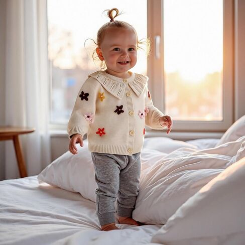 Toddler Baby Girl Sweater Floral Cardigan Knit Long Sleeve Coat Cute Fall Winter Outfits Clothes Infant Newborn in Kuwait