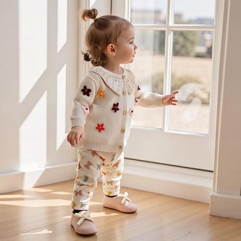 Toddler Baby Girl Sweater Floral Cardigan Knit Long Sleeve Coat Cute Fall Winter Outfits Clothes Infant Newborn in Kuwait