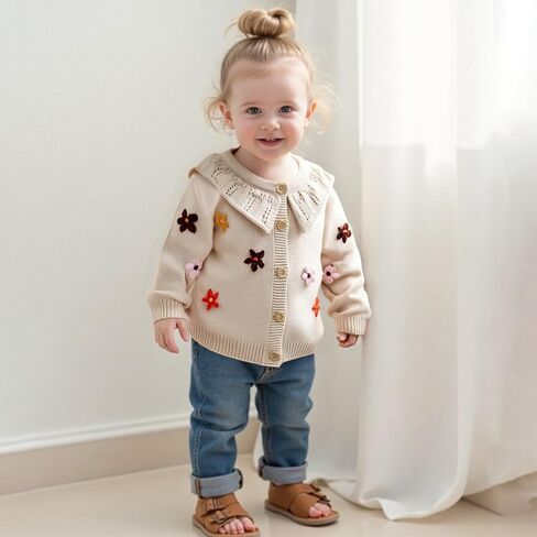 Toddler Baby Girl Sweater Floral Cardigan Knit Long Sleeve Coat Cute Fall Winter Outfits Clothes Infant Newborn in Kuwait