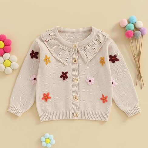 Toddler Baby Girl Sweater Floral Cardigan Knit Long Sleeve Coat Cute Fall Winter Outfits Clothes Infant Newborn in Kuwait