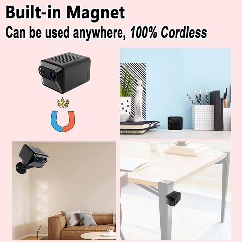 W-A2 Wi-Fi Magnetic Wireless Cameras for Home Security, No WiFi Video Recorder with 64GB SD Card,150 Days Long Battery Life,Night Vision,Motion Detection,Cloud Storage for Car,Pet,Baby & More in Kuwait