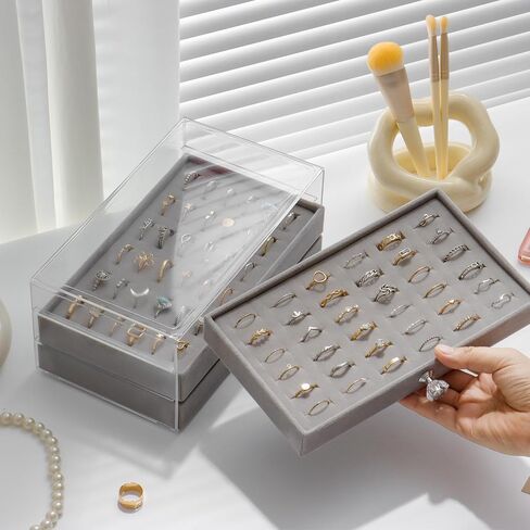 صندوق حلقة Spakown ، منظم حلقة حامل الحلقة مع 3 أدراج مخملية مخملية التخزين CASE 108 عرض فتحات للنساء (البيج ، 3 أدراج) in Kuwait