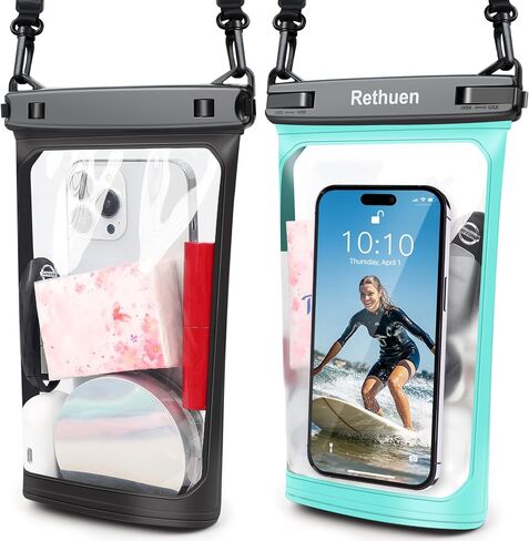 Large Waterproof Phone Pouch, 2pcs Floating Waterproof Bag for iPhone 16 15 14 13 12 Pro Max Galaxy S24 S23 S22 All Phones, Cell Phone Dry Bag for Beach Cruise Swimming Rafting Boating (Black + Black) in Kuwait