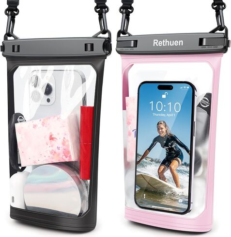 Large Waterproof Phone Pouch, 2pcs Floating Waterproof Bag for iPhone 16 15 14 13 12 Pro Max Galaxy S24 S23 S22 All Phones, Cell Phone Dry Bag for Beach Cruise Swimming Rafting Boating (Black + Black) in Kuwait