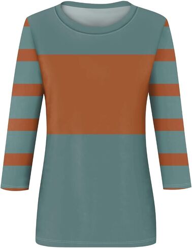 Fall Tops for Women 2025 Trendy Casual T-Shirts 3/4 Sleeve Color Block Cute Tops Comfy Blouses Striped Shirts in Kuwait