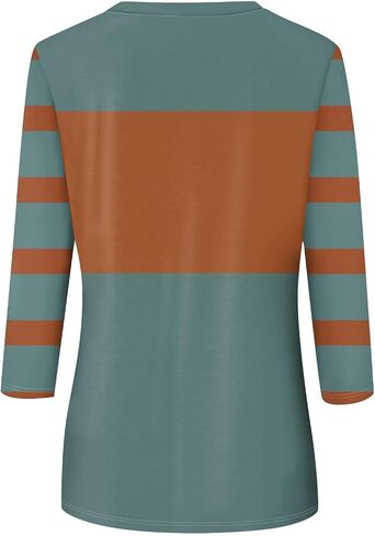 Fall Tops for Women 2025 Trendy Casual T-Shirts 3/4 Sleeve Color Block Cute Tops Comfy Blouses Striped Shirts in Kuwait