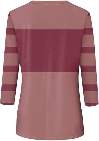 Fall Tops for Women 2025 Trendy Casual T-Shirts 3/4 Sleeve Color Block Cute Tops Comfy Blouses Striped Shirts in Kuwait