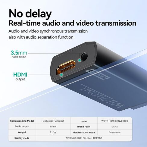 GANA Wii to HDMI Converter Adapter with Hdmi Cable Connect Wii Console to HDMI Display in 1080p Output Video with 3.5mm Audio Supports All Wii Display Modes Khaki in Saudi Arabia