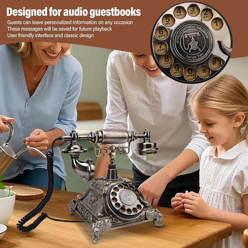 Audio Guest Book Phone, 32G Capacity Vintage Retro Telephone, Retro Audio Telephone Recording Customized Voice Message for Your Wedding Party, Wedding Idea Alternative (Antique Brass Color) in Saudi Arabia
