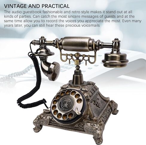 Audio Guest Book Phone, 32G Capacity Vintage Retro Telephone, Retro Audio Telephone Recording Customized Voice Message for Your Wedding Party, Wedding Idea Alternative (Antique Brass Color) in Saudi Arabia