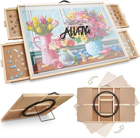 All4jig 2-in-1 لوحة ألغاز الإمالة والدوار لـ 1500 قطعة ، 35.2 "× 26.2" ، جدول ألغاز الزاوية القابل للتعديل مع 4 أدراج وغطاء واقي ، مثالي لعشاق الألغاز in Kuwait