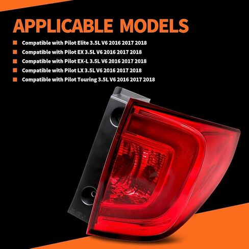 33500TG7A01 مجموعة ضوء الذيل الخارجي لا يتوافق مع الهالوجين مع Pilot 2016 2017 2018 Right Massenger Side Leach Lamp Lamp Wanillight HO2805107 in Kuwait