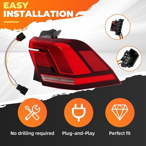 Outer Tail Light Assembly W/Bulbs & Harness Compatible with 2018-2023 Ti-guan Driver Side Rear Taillight Tail Lamp 5NN945095A VW2804126 (Left) in Saudi Arabia