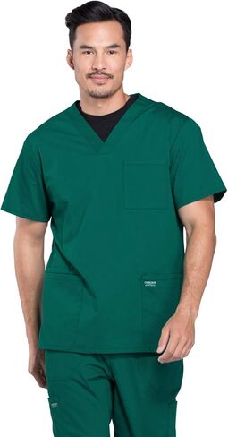 Men Scrubs Set Workwear Professionals WW695 V-Neck Top & WW190S Tapered Leg Fly Front Cargo Pant, Hunter Green- M Top/M Short Pant in Saudi Arabia
