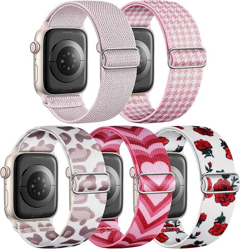 5 عبوات من حزام النايلون القابل للتمدد متوافق مع أحزمة ساعة Apple 40 مم 41 مم 42 مم 44 مم 45 مم 46 مم 49 مم 38 مم للنساء والرجال، حزام حلقة منفرد مرن مضفر لـ iWatch SE Ultra 2 1، السلسلة 10 9 8 7 6 5 4 3 2 1 in Kuwait