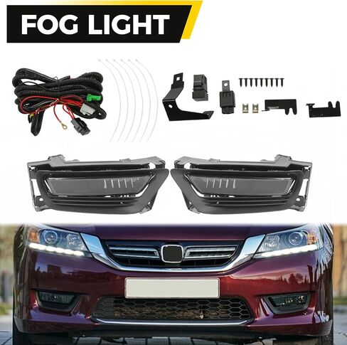 KUAFU Fog Light+Fog Light Bezel Compatible with 2013-2015 HONDA ACCORD 4DOOR W/Switch Bumper Driving Fog Lamps Replacement for 33900T2AA01 33950T2AA01 HO2592132 HO2593132 Smoke Lens in Saudi Arabia