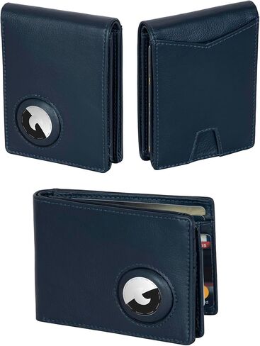 Marc Peter Airtag Wallet - جيب أمامي الحد الأدنى RFID يمنع رجال المحفظة جلد الحبوب الكاملة ، حامل الجوية Bifold مع نافذة معرّفتين حتى 14 بطاقة وصندوق هدايا Nappa Black in Saudi Arabia