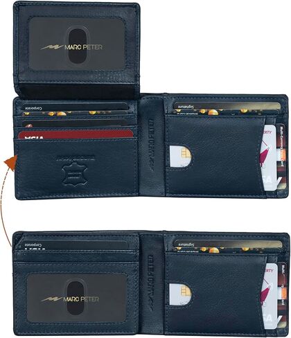 Marc Peter Airtag Wallet - جيب أمامي الحد الأدنى RFID يمنع رجال المحفظة جلد الحبوب الكاملة ، حامل الجوية Bifold مع نافذة معرّفتين حتى 14 بطاقة وصندوق هدايا Nappa Black in Saudi Arabia