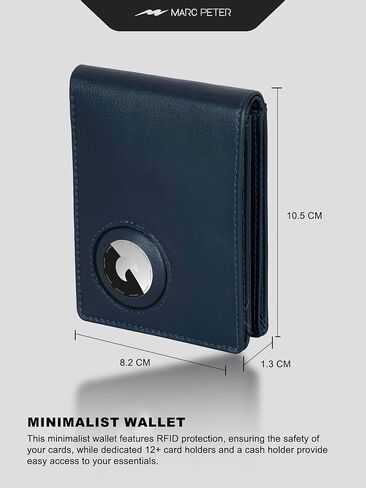 Marc Peter Airtag Wallet - جيب أمامي الحد الأدنى RFID يمنع رجال المحفظة جلد الحبوب الكاملة ، حامل الجوية Bifold مع نافذة معرّفتين حتى 14 بطاقة وصندوق هدايا Nappa Black in Saudi Arabia