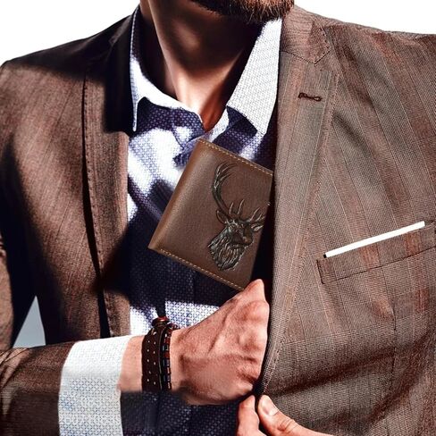 GOIACII Front Pocket Genuine Leather Card Holder Zip Pocket Vintage Bifold Stylish Wallet for Men Coffee in Saudi Arabia
