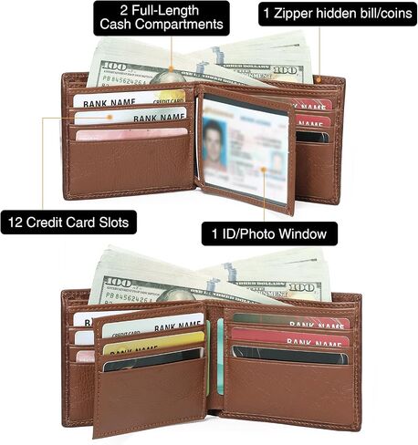 GOIACII Front Pocket Genuine Leather Card Holder Zip Pocket Vintage Bifold Stylish Wallet for Men Coffee in Saudi Arabia