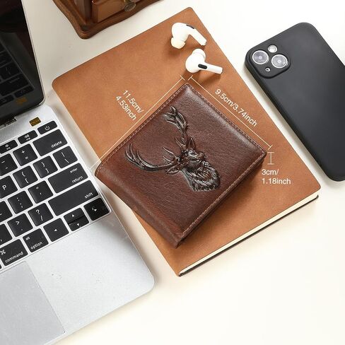 GOIACII Front Pocket Genuine Leather Card Holder Zip Pocket Vintage Bifold Stylish Wallet for Men Coffee in Saudi Arabia