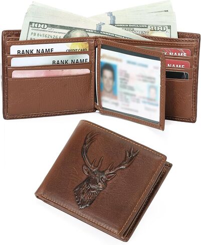 GOIACII Front Pocket Genuine Leather Card Holder Zip Pocket Vintage Bifold Stylish Wallet for Men Coffee in Saudi Arabia