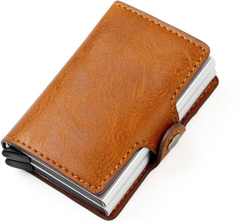 Pop up Card Wallet RFID Blocking Slim Metal Men Credit Card Holder Case Business Money Pocket Double Card Case for Men and Women (coffee) in Kuwait