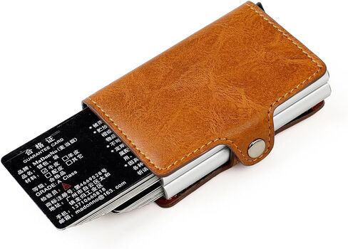 Pop up Card Wallet RFID Blocking Slim Metal Men Credit Card Holder Case Business Money Pocket Double Card Case for Men and Women (coffee) in Kuwait