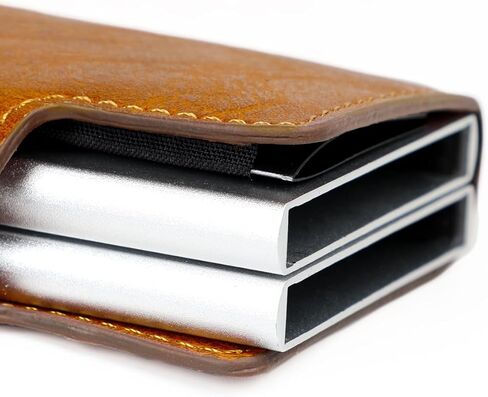 Pop up Card Wallet RFID Blocking Slim Metal Men Credit Card Holder Case Business Money Pocket Double Card Case for Men and Women (coffee) in Kuwait