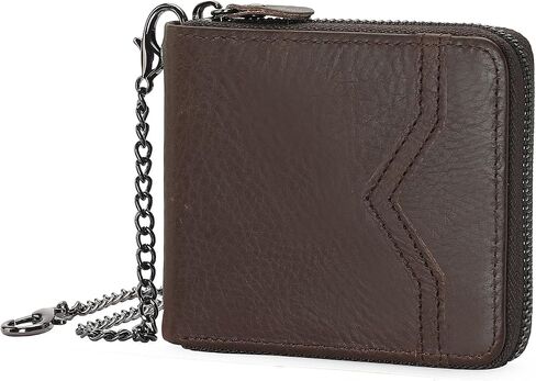 GOIACII Front Pocket Genuine Leather Card Holder Zip Pocket Vintage Bifold Stylish Wallet for Men Coffee in Saudi Arabia