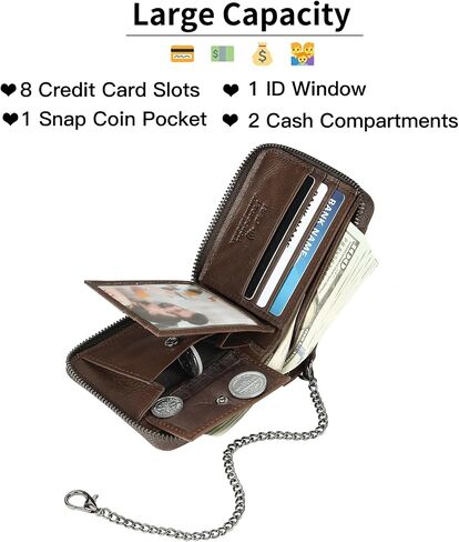 GOIACII Front Pocket Genuine Leather Card Holder Zip Pocket Vintage Bifold Stylish Wallet for Men Coffee in Saudi Arabia