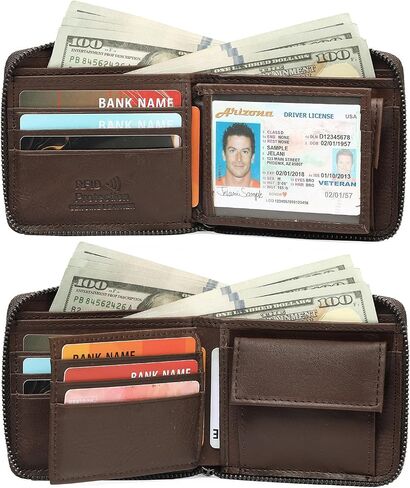 GOIACII Front Pocket Genuine Leather Card Holder Zip Pocket Vintage Bifold Stylish Wallet for Men Coffee in Saudi Arabia