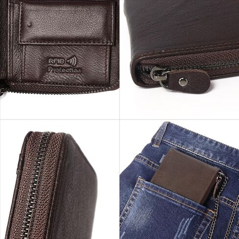 GOIACII Front Pocket Genuine Leather Card Holder Zip Pocket Vintage Bifold Stylish Wallet for Men Coffee in Saudi Arabia