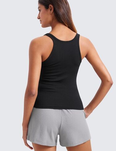 CRZ Yoga Womens مضلعة مشروطة عرضية الخزان المتسابق رقيقة القمصان الأساسية بلا أكمام تخرج من قمم التمرين المجهزة in Saudi Arabia