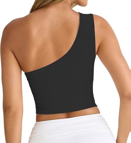 Women's Sexy One Shoulder Crop Tops Sleeveless Cropped Tank Tops Ruched Shirts in Kuwait