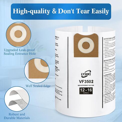 6 Pack VF3502 Repalcement Shop Vac Filter Bags Compatible with Ridgid 12-16 Gallon Wet/Dry Vacs, Size A High-Efficiency Double-Layer Vacuum Filter Bags in Saudi Arabia